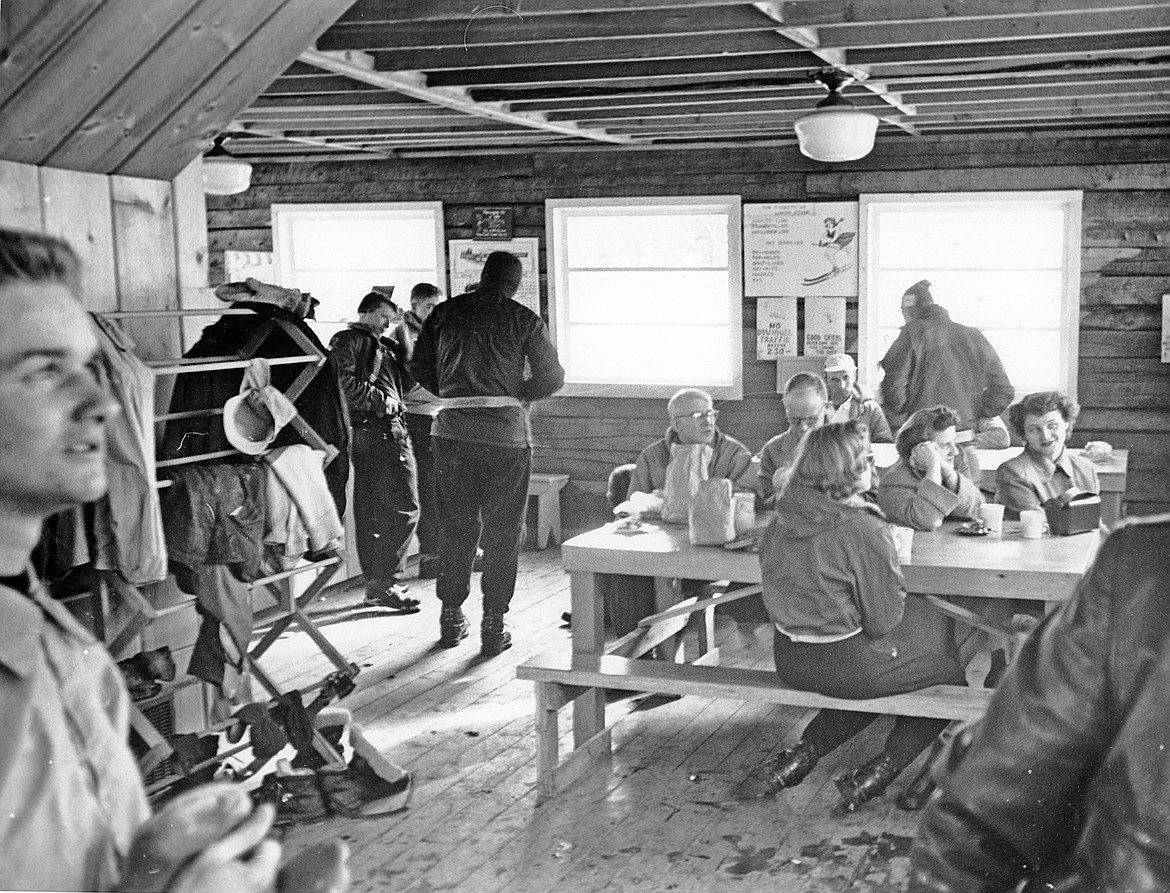 Interior of the ski lodge at Signal Point Ski Resort. On the wall a sign reads “No downhill traffic before 2:30 pm."