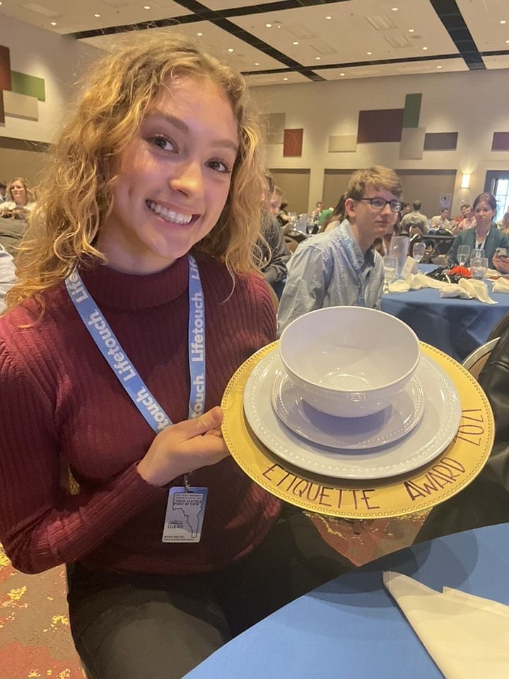 Myah Rietz, Associated Student Body president for Coeur d'Alene High School, holds the 2021 Etiquette Award received by the CHS student council from the Idaho Association of Student Councils. The awards was presented at the annual conference in Boise early last week. Courtesy photo