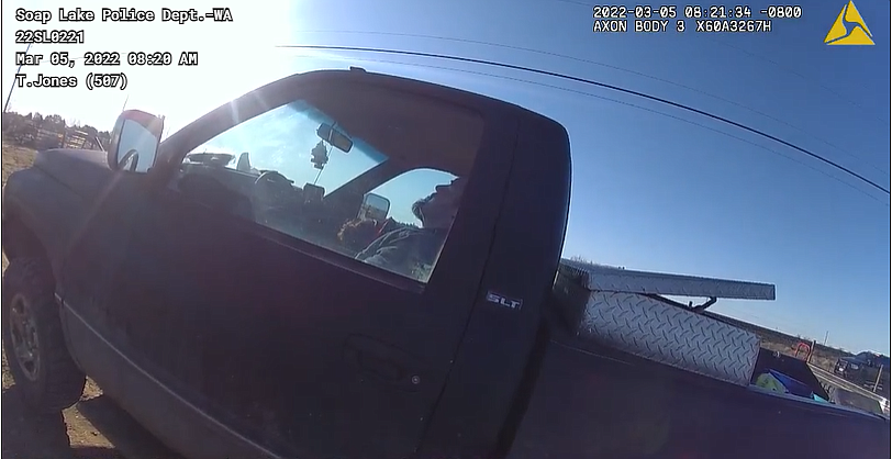 Soap Lake Police Department provided a body cam still of their contact with the occupants inside the stolen vehicle. The image includes Raymond Atchison, Jr. in the vehicle.