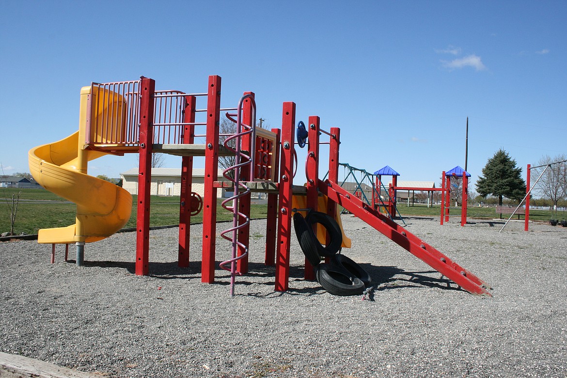 Playground equipment in PJ Taggares Park. The park is located south of West Cunningham Road on the western side of the city, just outside of city limits.