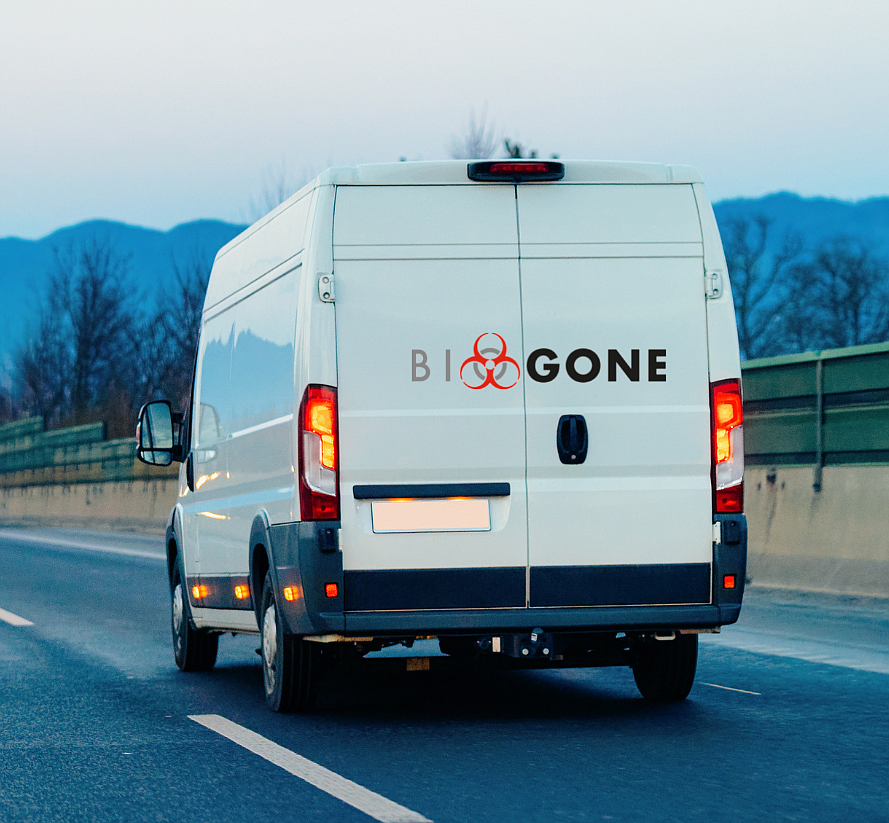 The Biogone Hazardous Cleanup & Removal van contains the equipment, chemicals and protective gear required to decontaminate the site of a trauma or crime.