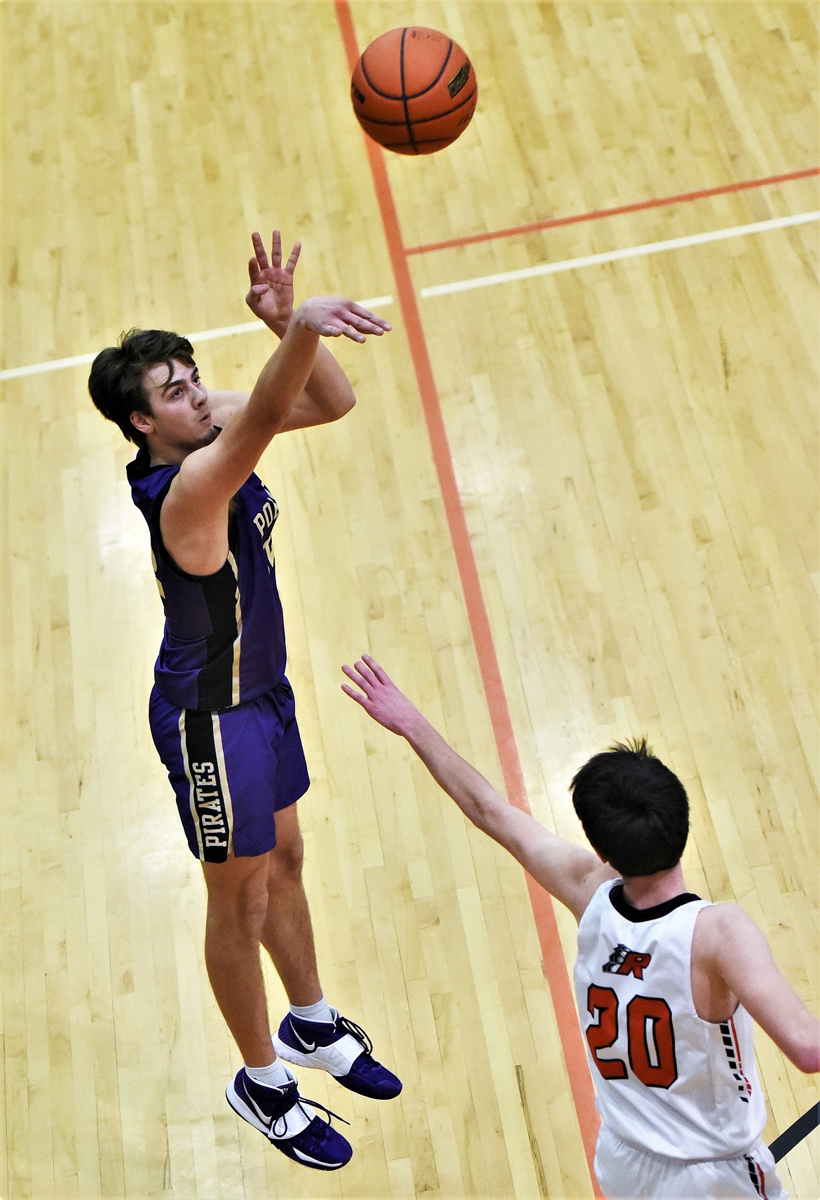 Colton Graham is shooting 49 percent and scoring 19 points a game for this year’s Polson Pirates. (Scot Heisel/Lake County Leader)