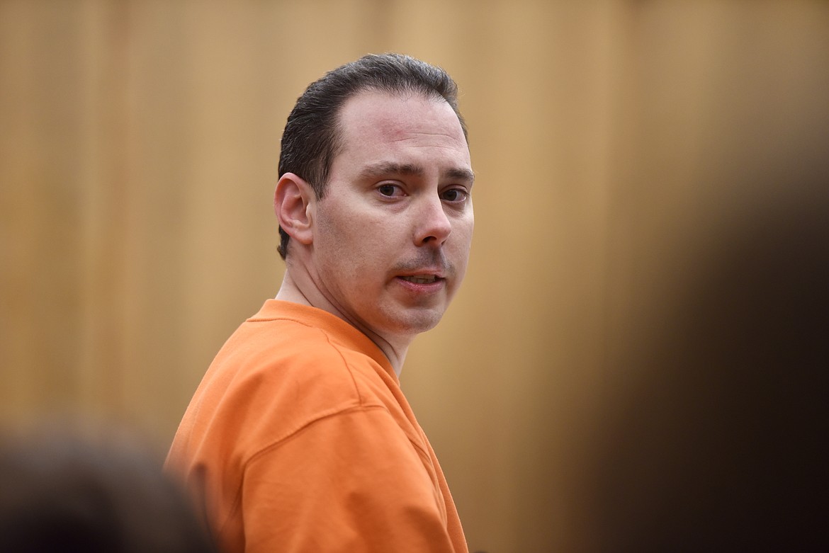 Bradley Jay Hillious at his sentencing hearing in Flathead District Court on Tuesday, March 8. Hillious was sentenced to 100 years in the state prison for killing his wife Amanda Hillious in 2020. (Matt Baldwin/Daily Inter Lake)