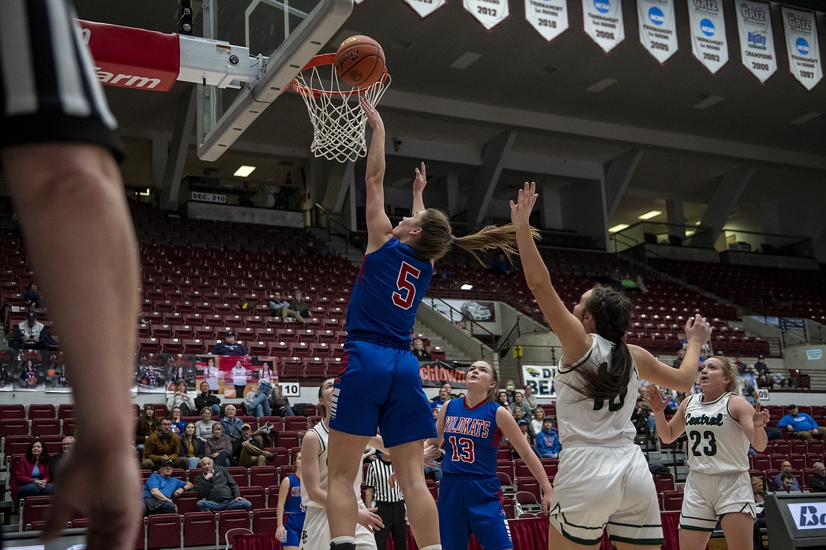 Columbia Falls senior Maddie Robison sinks a layup against Billings Central. The Rams beat Columbia Falls 65-30 on Wednesday at the State A basketball tounrament in Missoula. (JP Edge/Hungry Horse News)