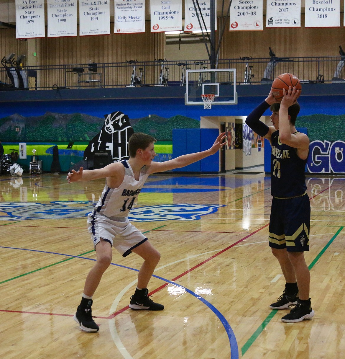 Thomas Bateman plays tough defense against Timberlake at districts.