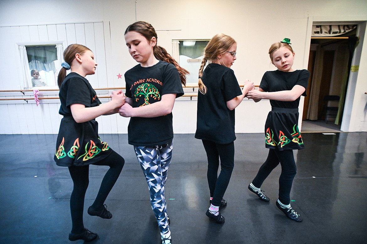Dancers rehearse during an An Daire Academy: Flathead Valley Irish Dance practice held at the Northwest Ballet School and Company in Kalispell on Wednesday, March 9. (Casey Kreider/Daily Inter Lake)