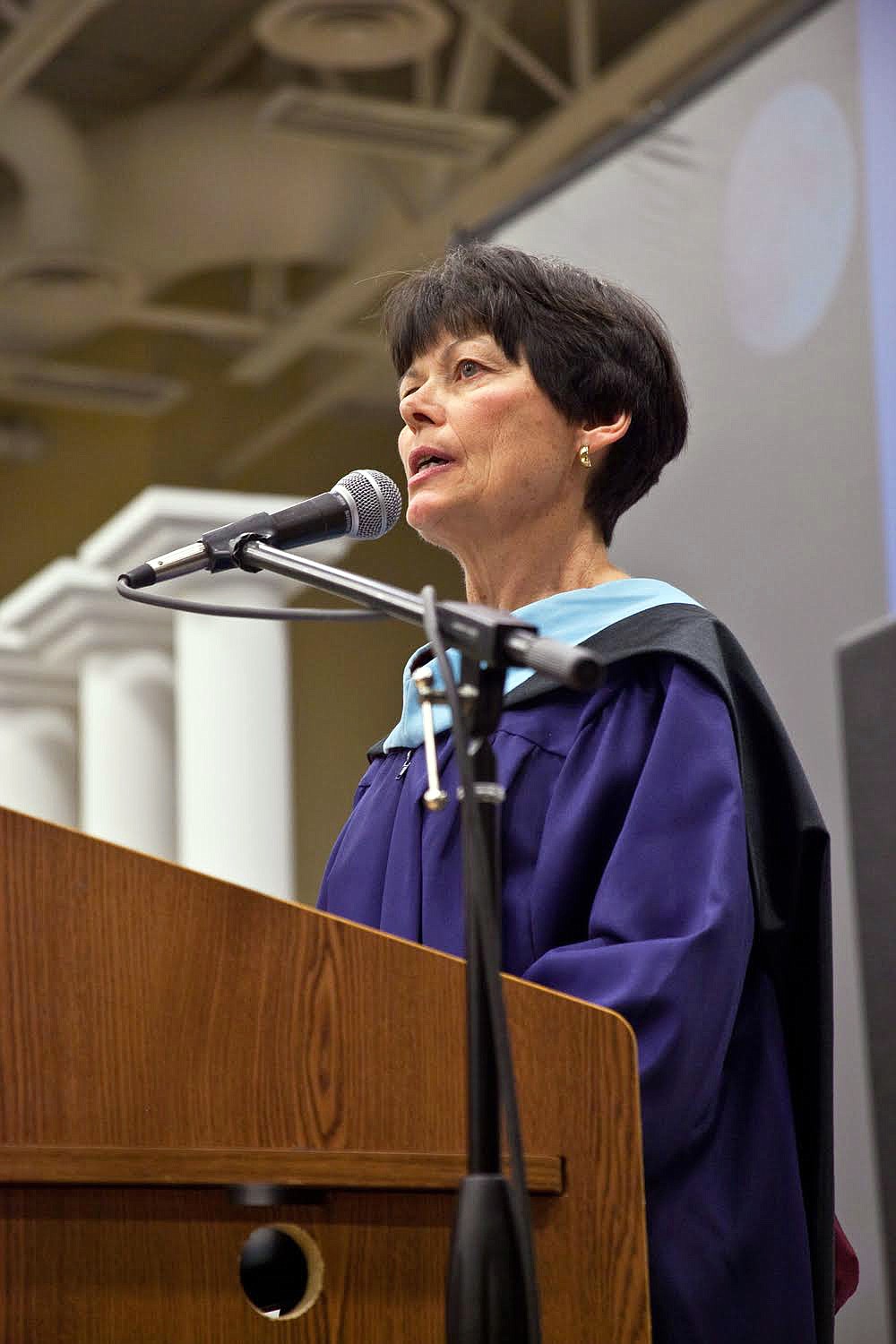 Callie Langohr speaks to the graduating class of 2012 during her time as principal at Glacier High School.