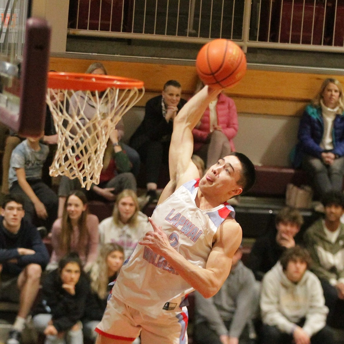 JASON ELLIOTT/Press
Lapwai senior Titus Yearout attempts to throw down a dunk during the slam dunk contest in conjunction with the 19th annual Idaho All-Star Basketball Games at North Idaho College.