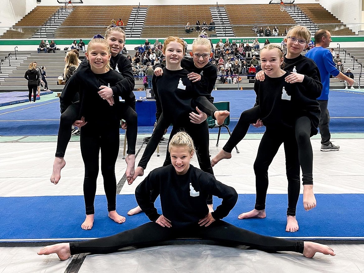 Courtesy photo
Avant Coeur Gymnastics Level 6 girls at the Battle Under the Big Sky in Belgrade, Mont. In the front is Kyler Champion; second row from left, Summer Nelson, Eva Martin and Quinn Howard; and back row from left, Callista Petticolas, Mila Behunin and Jadyn Jell.