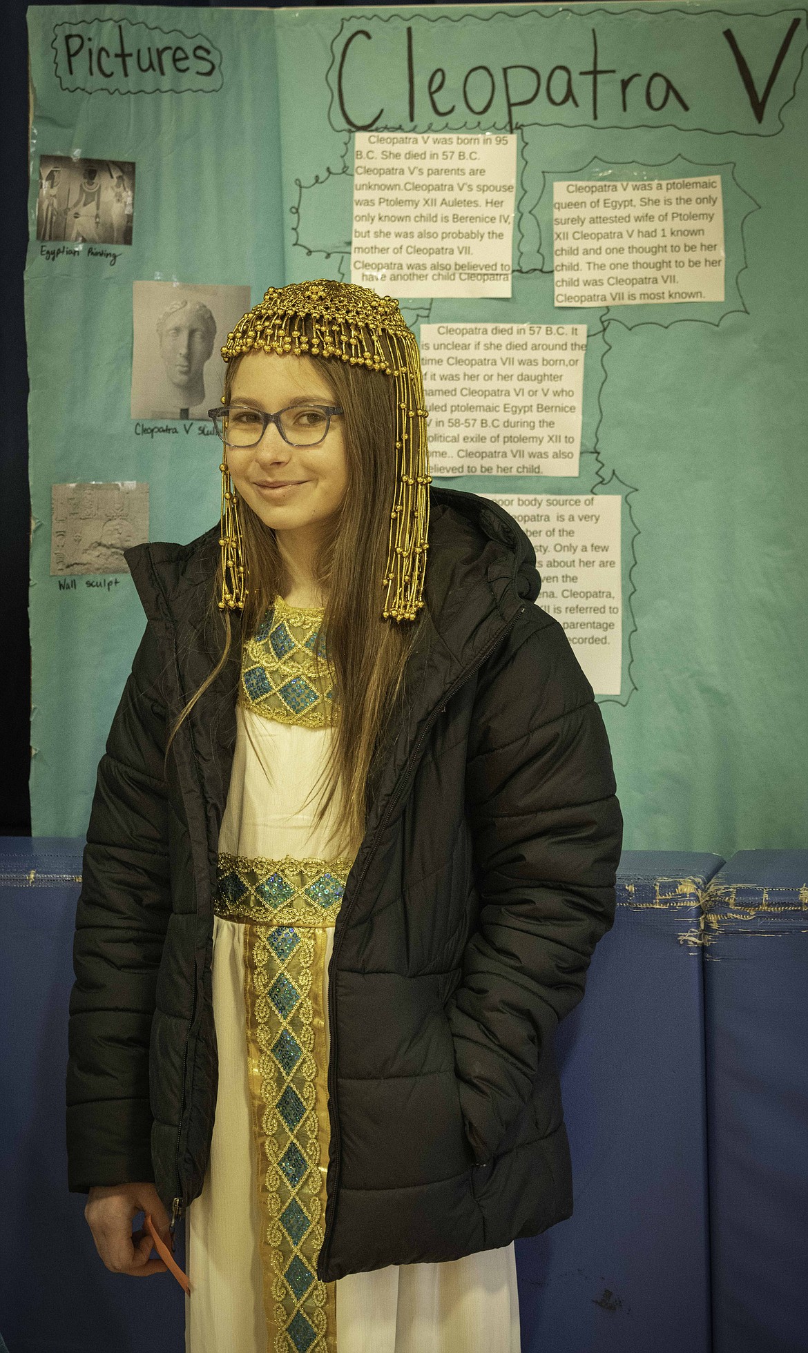 Thompson Falls student Kadence Butler is studying Cleopatra VII. (Tracy Scott/Valley Press)