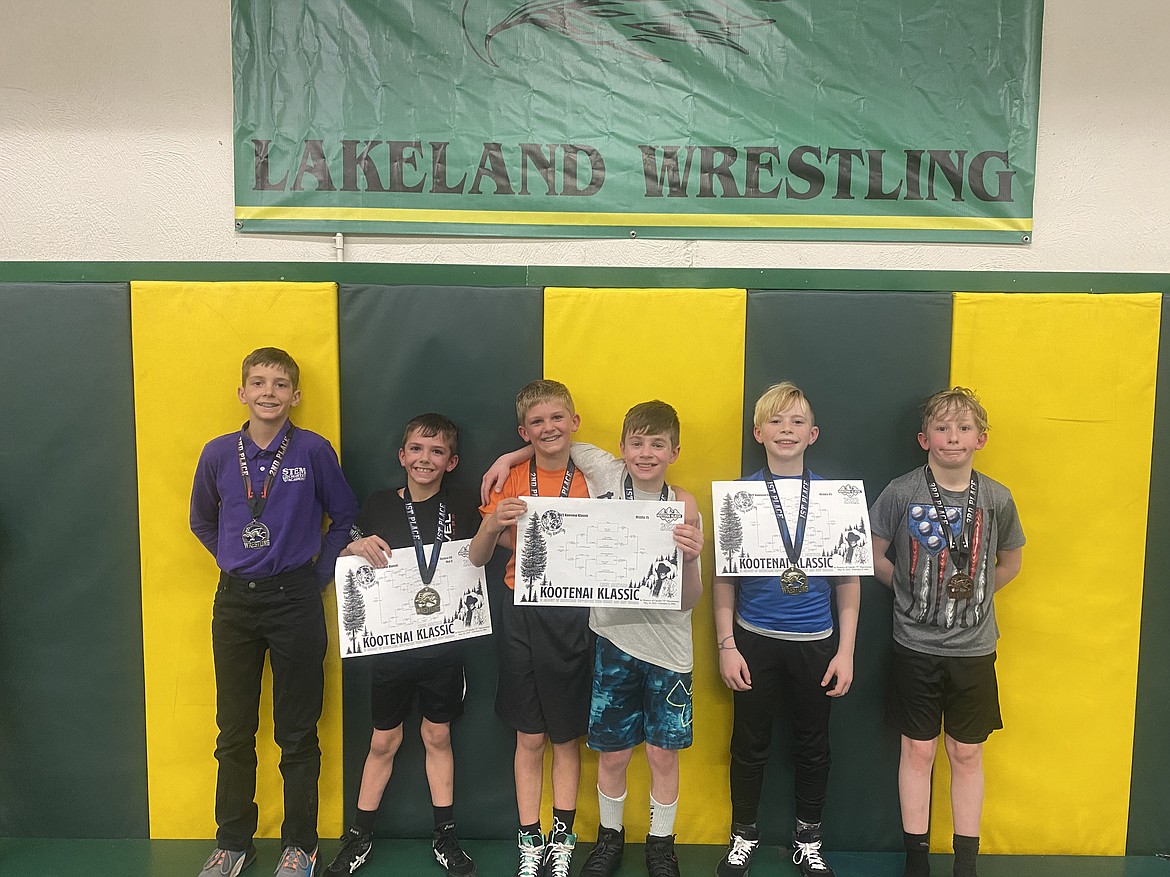 Courtesy photo
The Lakeland Wrestling Club traveled to Libby, Mont., to compete in the Kootenai Klassic, hosted by the Libby Greenchain Wrestling Club on March 5. From left, Kade Knopp placed 2nd, Ty Knopp placed 1st, Cruz Knopp placed 2nd, Zach Teal placed 1st, Jager McWatters placed 1st, and Logan Handlen placed 3rd.