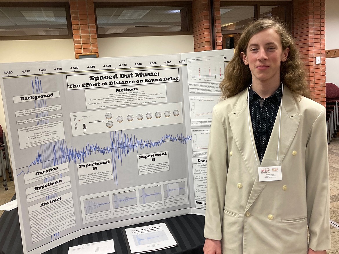 Flathead High School sophomore Dyson Linden received a silver medal at the Montana Tech Regional Science and Engineering Fair for his project titled Spaced Out Music: The Effect of Music on Sound Delay. It was also named the top 10th-grade project and received a special award. (Photo provided by Lynette Johnson)