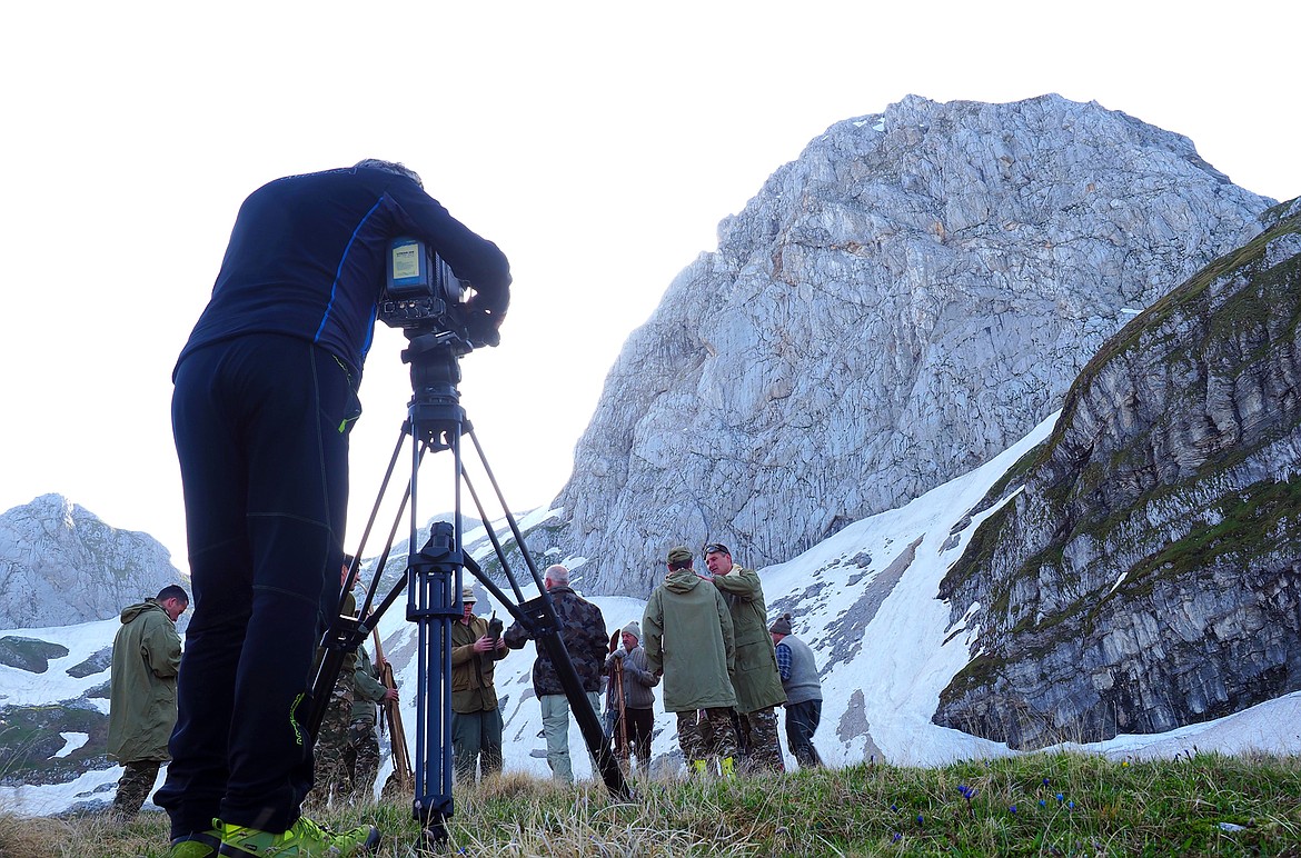 Filming of the ski documentary film called “Mission: Mt. Mangart" which the Ski Museum is presenting on March 19 at the O’Shaughnessy Center in Whitefish. (Courtesy photo)