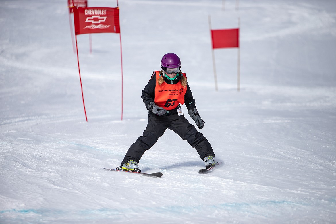 Audrey from Columbia Falls finished her race in the Special Olympic Montana Glacier Area race on Tuesday at Whitefish Mountain Resorts. (JP Edge photo)