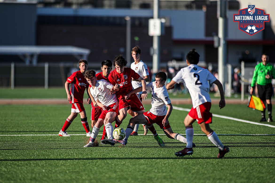 Photo by US Youth Soccer
From left, Connor Jump, Bryant Donovan, Henry Barnes and Chief Natatqn Allan of the Timbers North 06 Boys soccer team vs. NEFC Elite of Massachusetts on Friday in Mesa, Ariz.