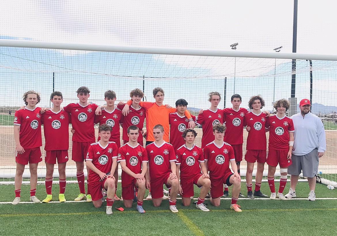 Photo by MELISSA SAMAYOA 

The 2006 Timbers North FC boys soccer team traveled to Mesa, Ariz., with the other TNFC high school club teams to attend the USYS National League, Arizona Showcase at Bell Bank Park by Legacy Sports. The event provides exposure for those wishing to play soccer at the next level, and had college coaches in attendance. The Timbers 06 boys kicked off Friday night with a 1-0 win over NEFC ’06 NL Elite out of Massachusetts. Goalkeeper Benji Deming had the shutout and Connor Jump had the goal, assisted by Pierce McDermott. On Saturday, the Timbers lost to Michigan Central 06 Academy-Liverpool. Connor Jump and Jacob Molina each scored once for the Timbers. On Sunday, the Timbers played to a 3-3 draw with La Roca FC- Utah. Jacob Molina had two goals for the Timbers, Bryant Donovan one, assisted by Henry Barnes. In the front row from left are Connor Jump, Henry Barnes, Pierce McDermott, Brayden Ristic and Logan Delbridge; and back row from left, Harper Barlow, Michael Chan, Kai Delio, Bryant Donovan, Jacob Molina, Benji Valov-Deming, Chief Natatqn Allan, Landon Miller, Noah Waddell, Ben Hannigan-Luther, Gavin Samayoa and coach Andy Vredenburg.