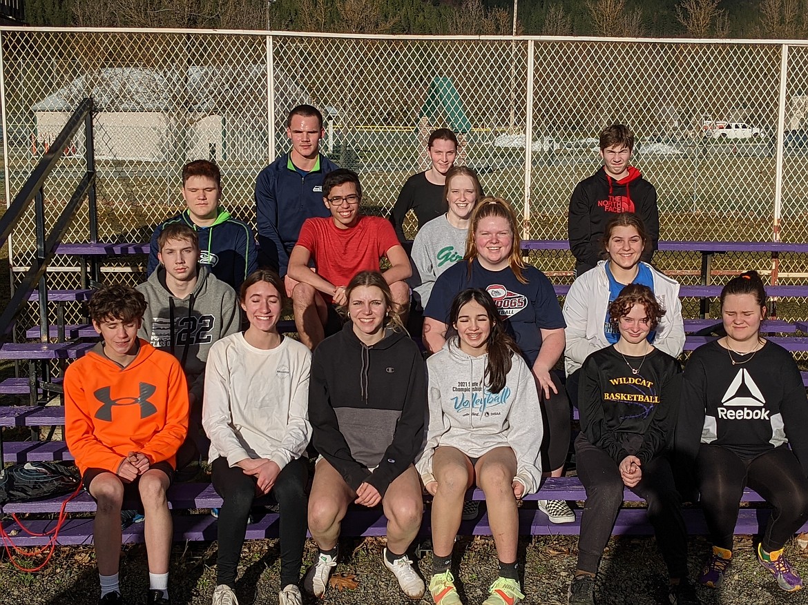The Kellogg High School track team pictured from left (back row) Tanner Lee, Lacey Medina and Jackson Stepro. Third row: Ethan Spencer, Clark Mathis and Olivia Derbyshire. Second row: Carter Stepro, Haylee Potts and Kay Reed. Front row: Sawyer Carlson, Emma Brainard, Dani Schillereff, Lilly Sawyer, Zoie Cromis and Grace Shorey. Not pictured: Kolby Christmann, Makai Peak, Nolan Harju, Ryken White, Charles Bergem, Brenton Swainston, Brooklyn Johnson, Tessa Hodgman Richter, Mya Reynoldson, Brooke Bening, Gia Miller and Meredith Duce.