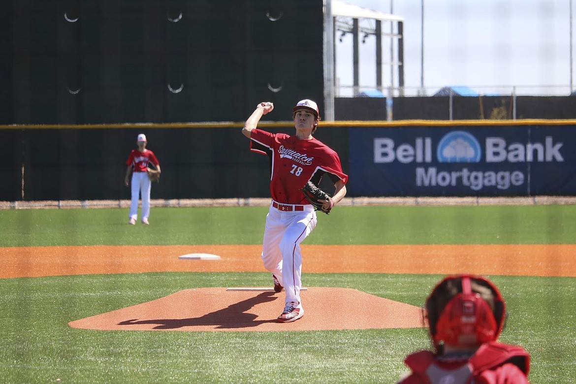 Dallen Williams gets warming up at the spring training tournament in Mesa, Arizona