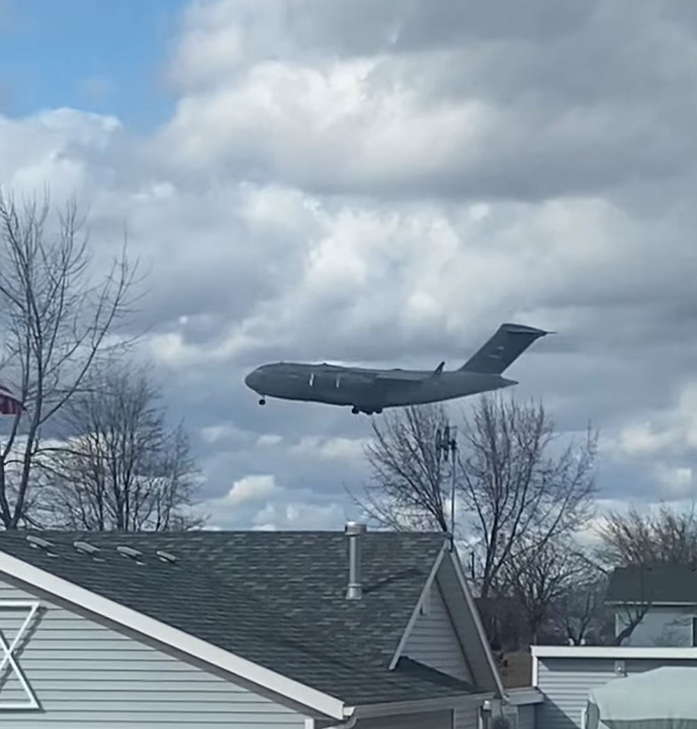 Jenni Browning shared on Facebook a video of a C-17 as it landed Thursday at the Coeur d’Alene Airport/Pappy Boyington Field. Courtesy photo.