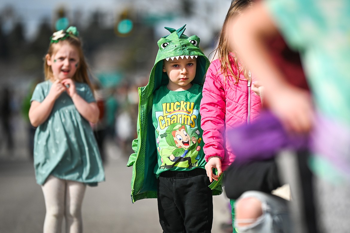 Kids wait for the start of the St. Patrick's Day Parade along Main Street in Kalispell on Thursday, March 17. (Casey Kreider/Daily Inter Lake)