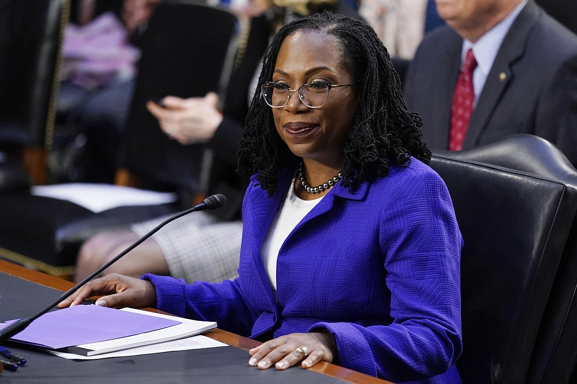 Supreme Court nominee Judge Ketanji Brown Jackson takes her seat before the start of her confirmation hearing before the Senate Judiciary Committee Monday, March 21, 2022, on Capitol Hill in Washington. (AP Photo/Carolyn Kaster)