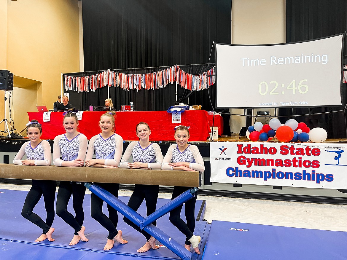 Courtesy photo
Avant Coeur Xcel Platinums took 2nd Place Team at the Idaho state championships in Moscow. From left are Kate Mauch, Mikaela Krell, Amberly Johnson, Delaney Adlard and Sage Kermelis.