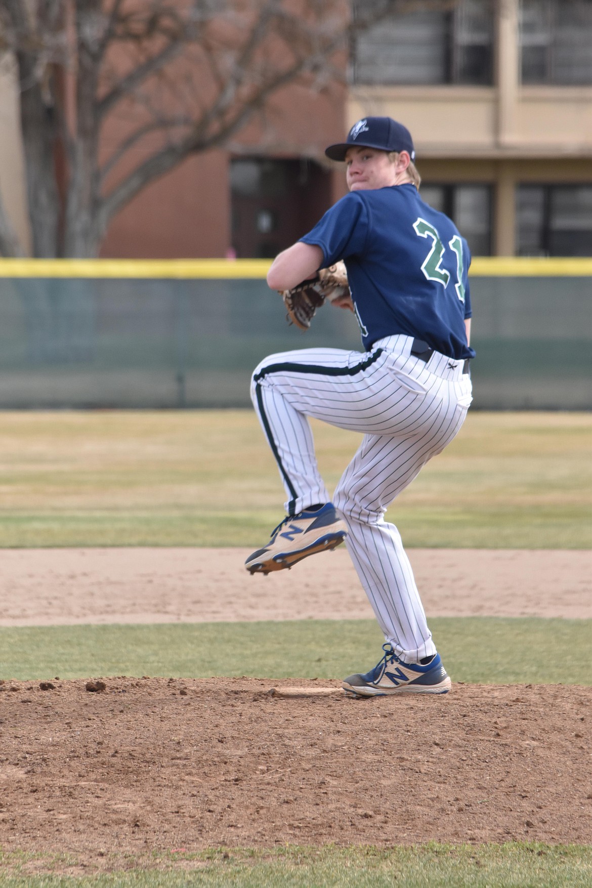 Big Bend right-handed pitcher Timmy Williams (21) winds up during the double header on March 18 against Edmonds College.