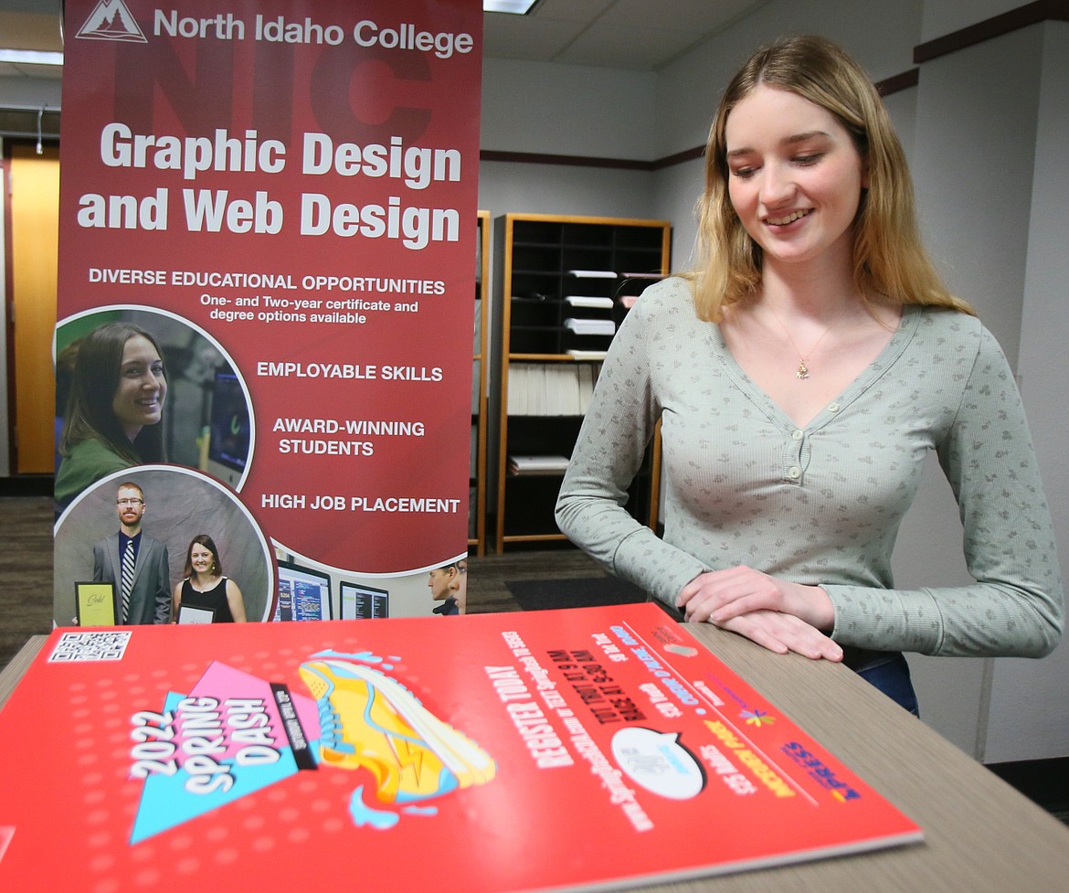 North Idaho College graphic design student Aleah Jones on Monday discusses creating the artwork for the 2022 Spring Dash.