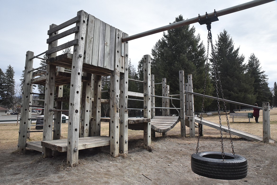 The wooden playground equipment at Fireman's Park in Libby. (Derrick Perkins/The Western News)