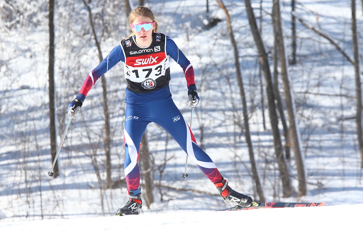 Glacier Nordic Club's Maeve Ingelfinger competes at Junior Nationals held in Minnesota in mid-March. (Bruce Adelsman/Skinnyski.com)