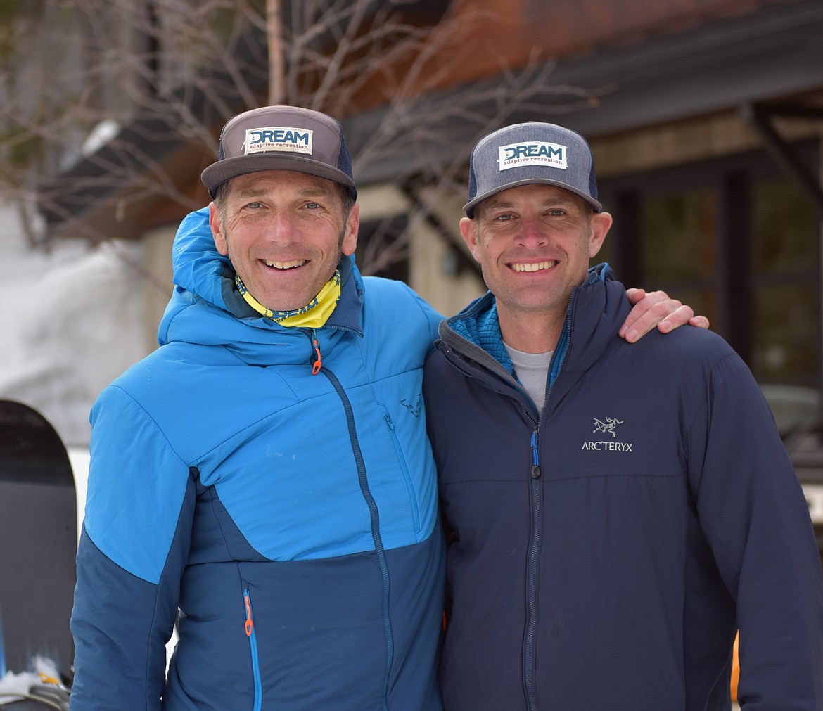 Chance Cooke and Jeff Brown participate in DREAM Adaptive's Shred-a-thon Saturday. (Julie Engler/Whitefish Pilot)