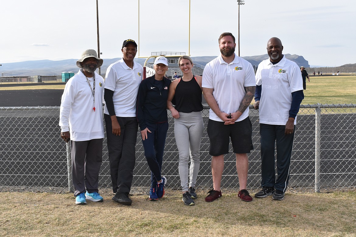 From left to right the clinicians at the camp were Gregg Simmons, Willie Banks, Martha Mendenhall, Kristen Leland, Jared Schuurmans and Andre Phillips.