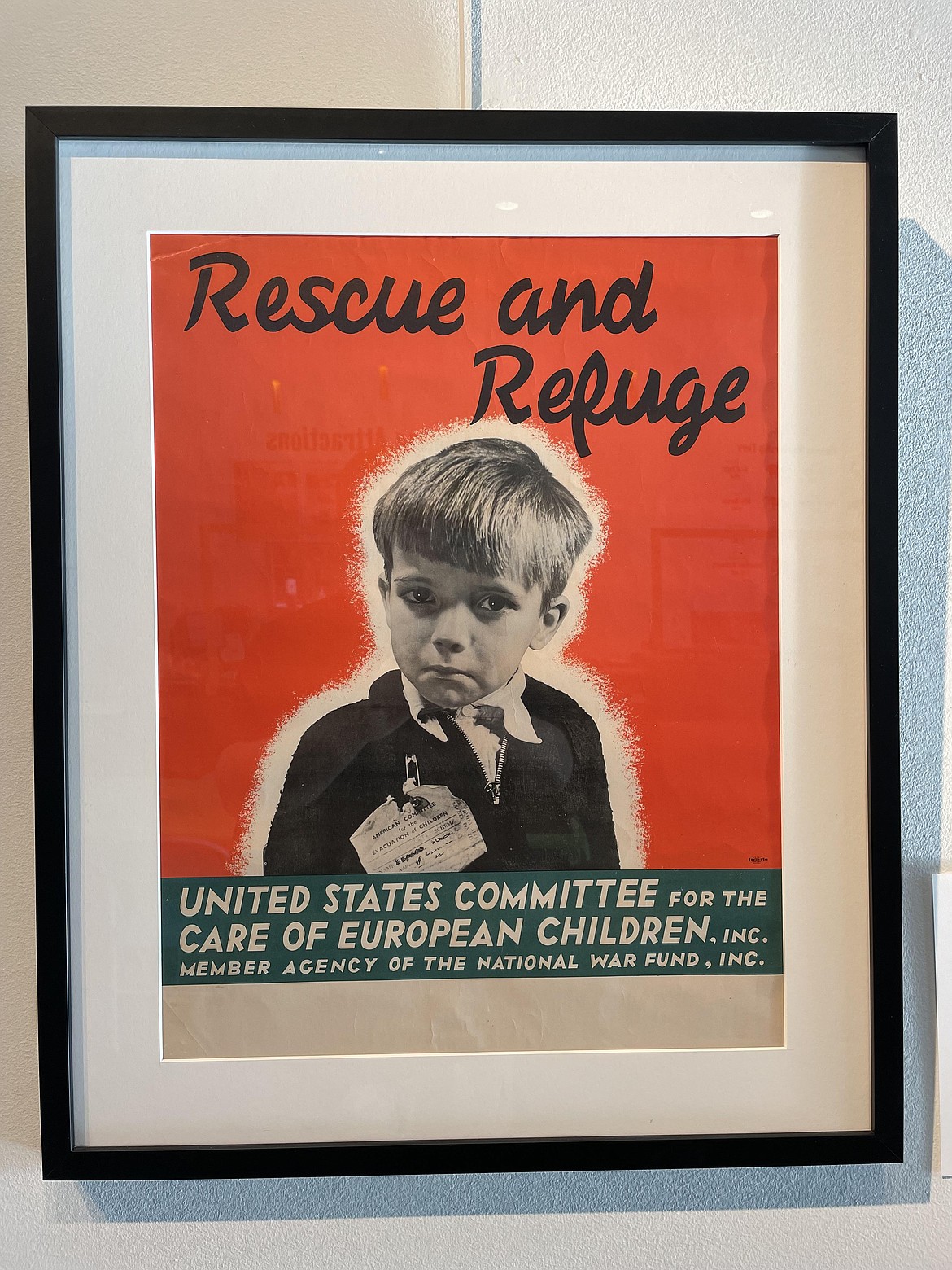 A poster soliciting general aid for refugee and displaced children during WWII. During the war, more than 1 million English residents, mostly mothers of young children, children and expectant mothers, were evacuated from the areas hardest hit by Axis bombing. Other nations suffered similar situations.