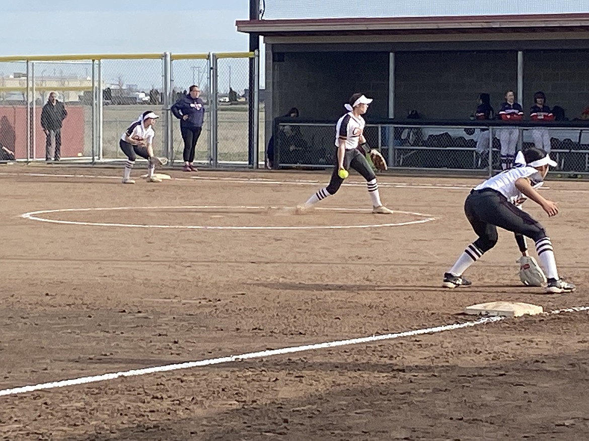 MLHS freshman Paige Richardson pitches during the March 25 doubleheader against Eisenhower High School.