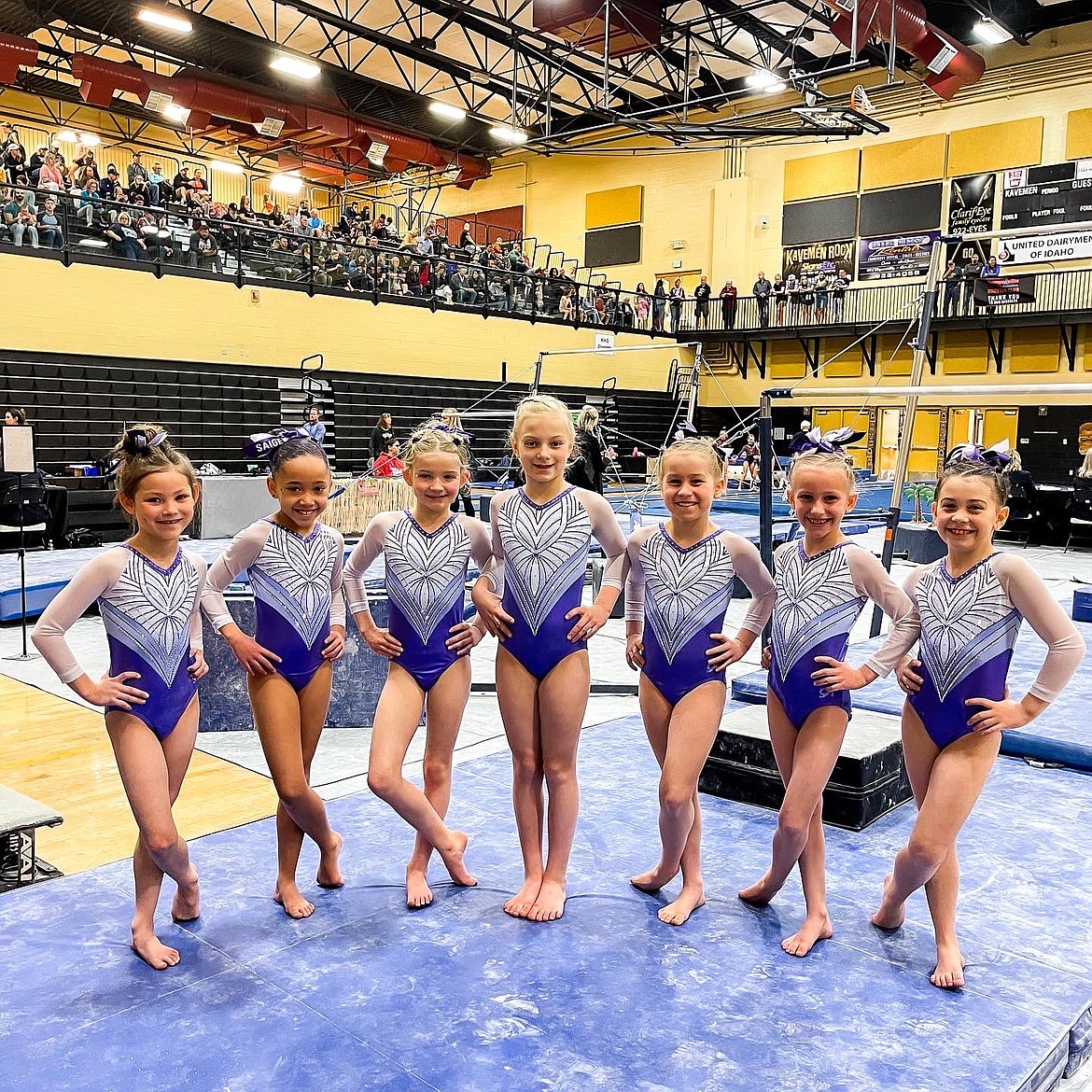 Courtesy photo
Avant Coeur Gymnastics Level 3 girls at the Idaho state championships in Kuna. From left are Reece Hodges, Saige Cruz, Abigail Haler, Claire Baxter, Lizzy Gonzales, Aurora Heath and AB Lorion.