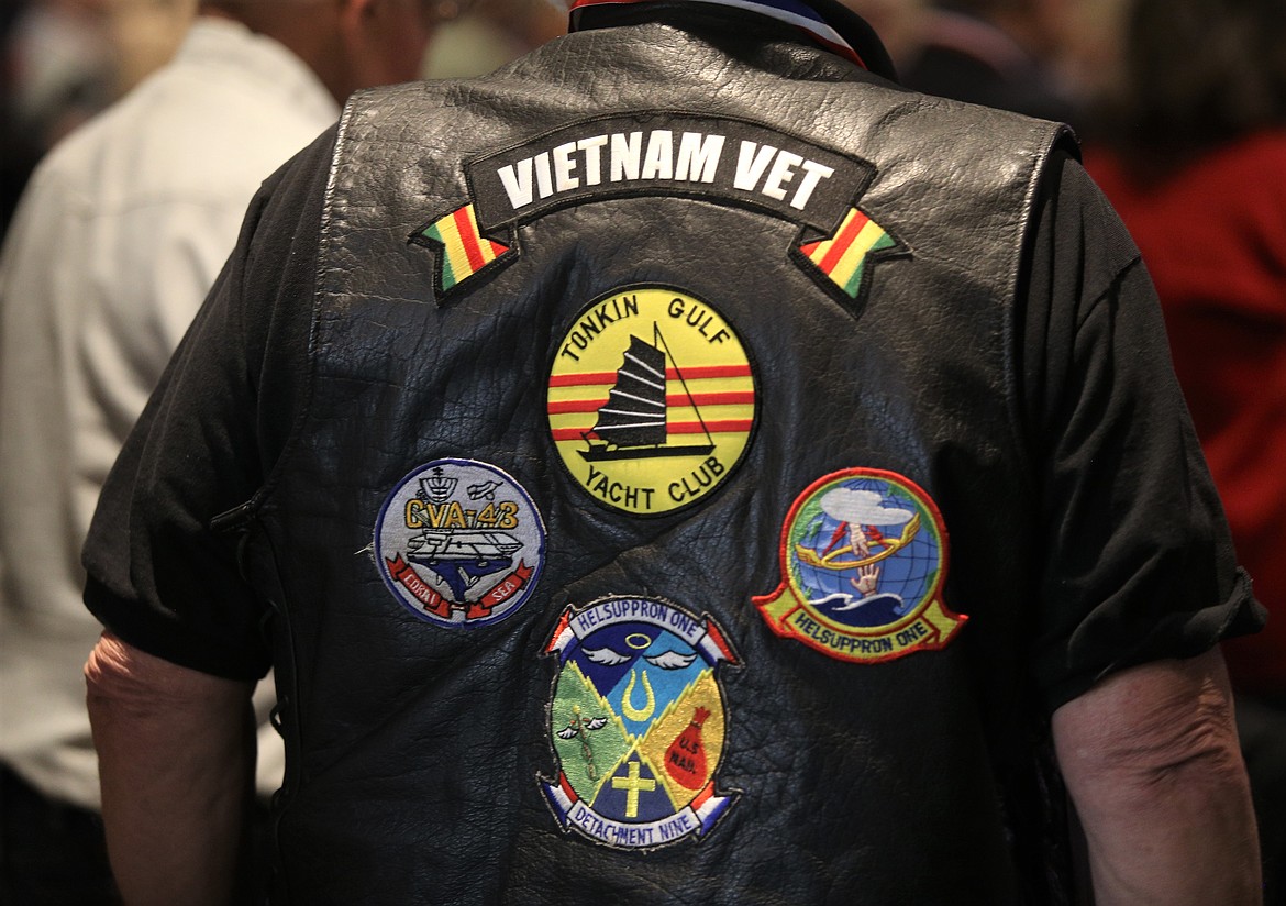 A Vietnam War veteran wears a decorated vest at Tuesday's Solders of Vietnam program.