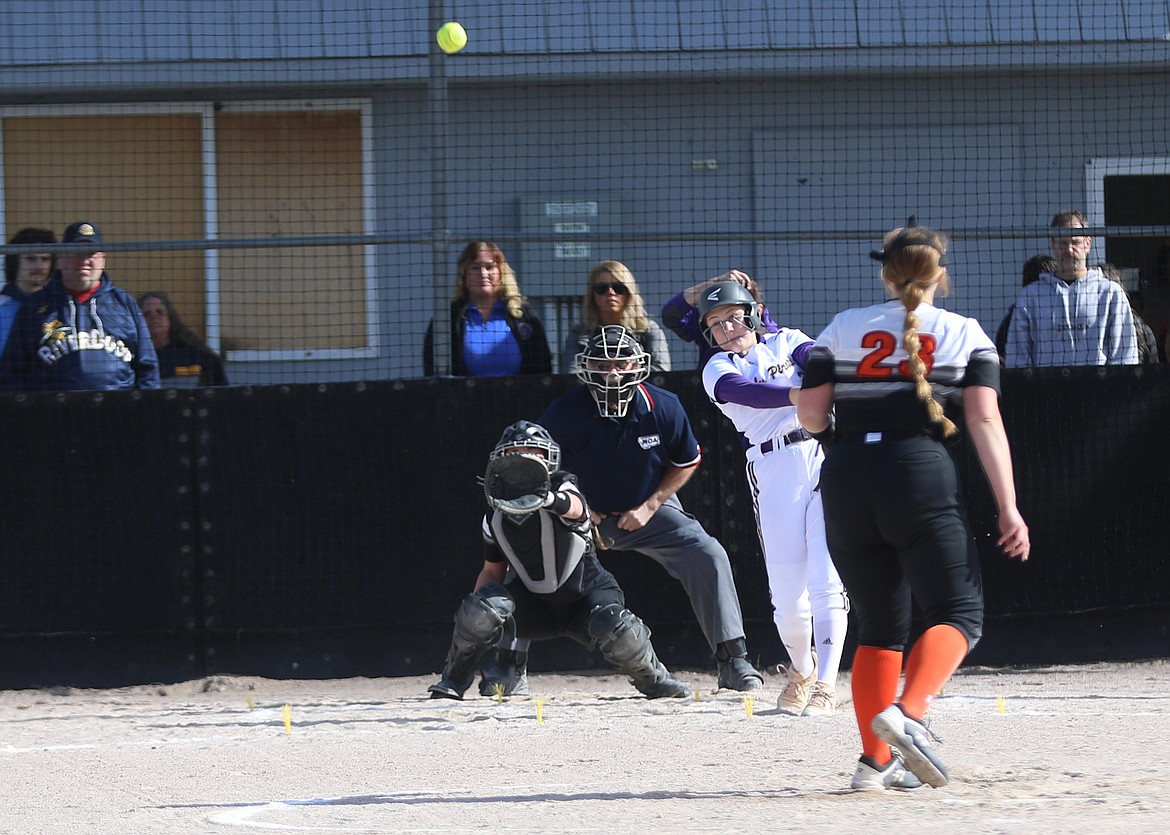 Carli Maley swats a solo home run against Plains-Hot Springs. (Courtesy of Bob Gunderson)