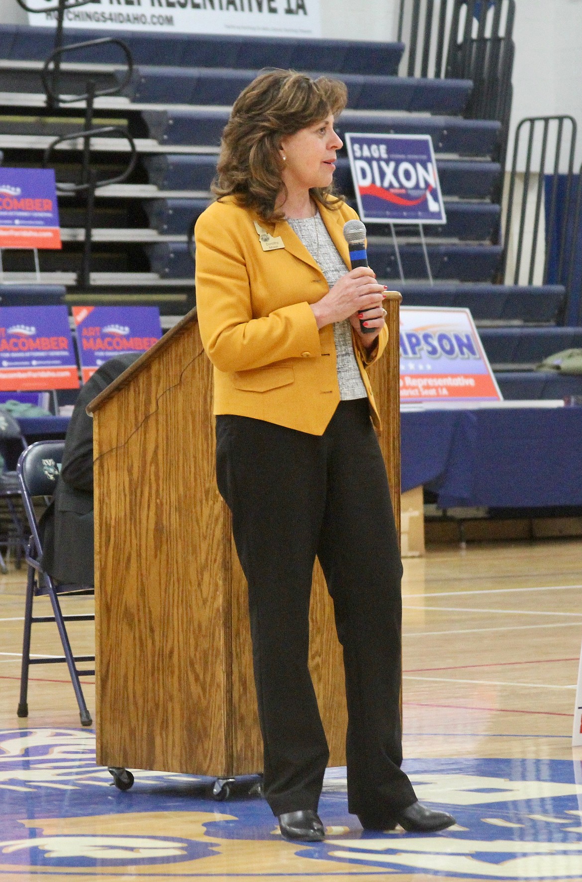 Representative Dorothy Moon at candidate forum in Bonners Ferry March 31.