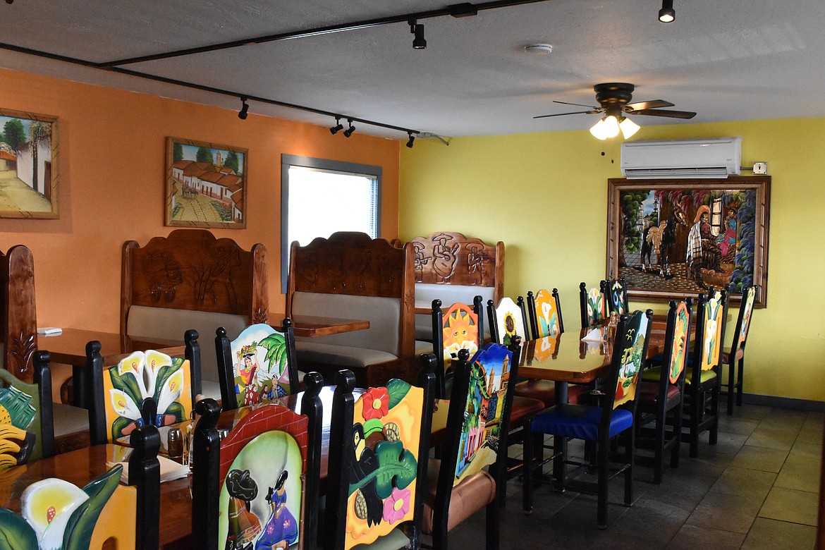 The dining area of Mi Cocinita Mexican Grill and Cantina in Soap Lake is full of color and Mexican artwork.