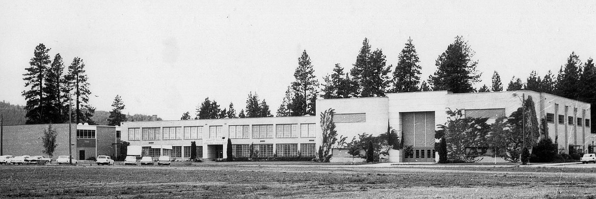 North Idaho Junior College main buildings in 1964 with Kildow Hall on left, Lee Hall in the middle and Christenson Gym on right.