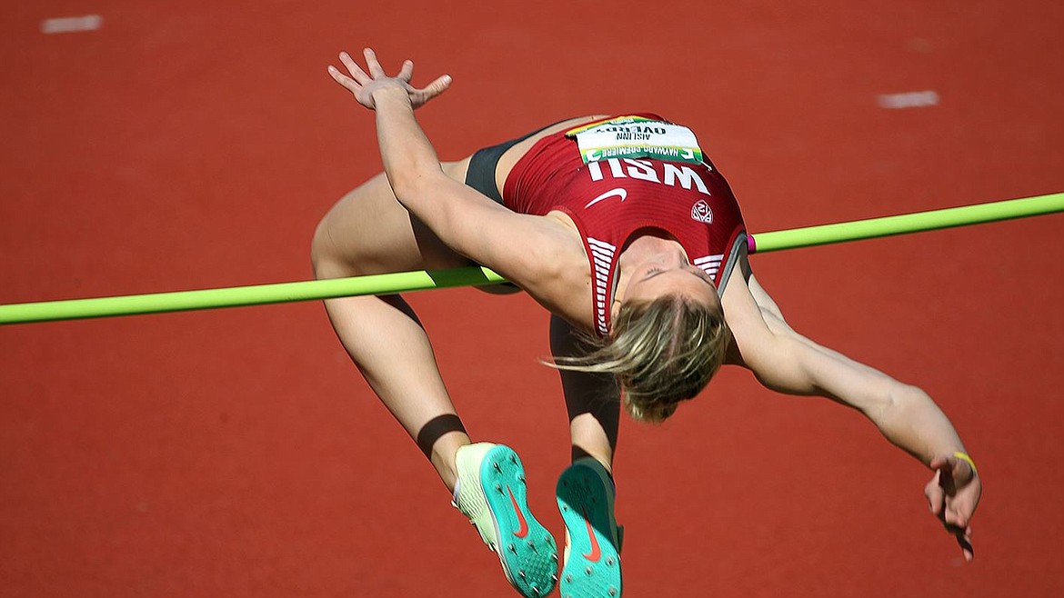 Aislinn Overby in the high jump event at the Hayward Premiere. Overby began competing for the Cougars during the 2018-19 schoolyear and has a lifetime best of 5-5 and 1/4 according to the WSU Athletics website.