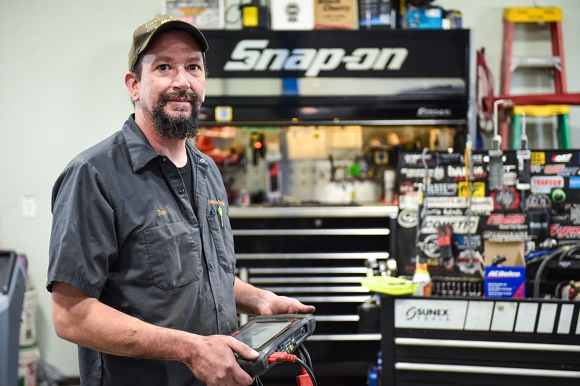 Owner Tom Dalton, an ASE Master Certified Technician, at Dalton's Garage, 128 Spring Creek Drive in Evergreen on Thursday, April 7. (Casey Kreider/Daily Inter Lake)