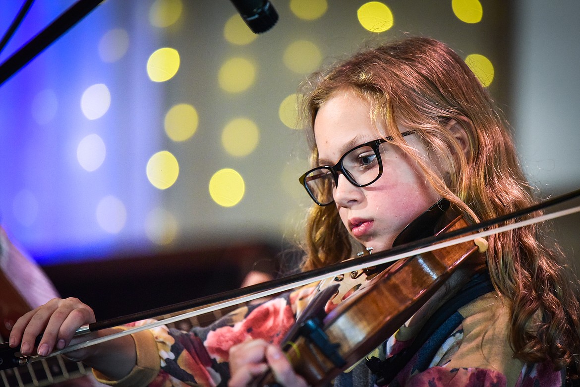 Jacey Smith performs in the junior junior age division at the 12th annual Glacier Fiddle Festival at Cornerstone Community Church in Kalispell on Saturday, April 9. (Casey Kreider/Daily Inter Lake)