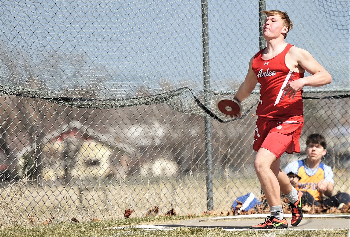 Jake Knoll of Arlee finished eighth in the shot put with a throw of 40 feet, 2.5 inches. (Scot Heisel/Lake County Leader)