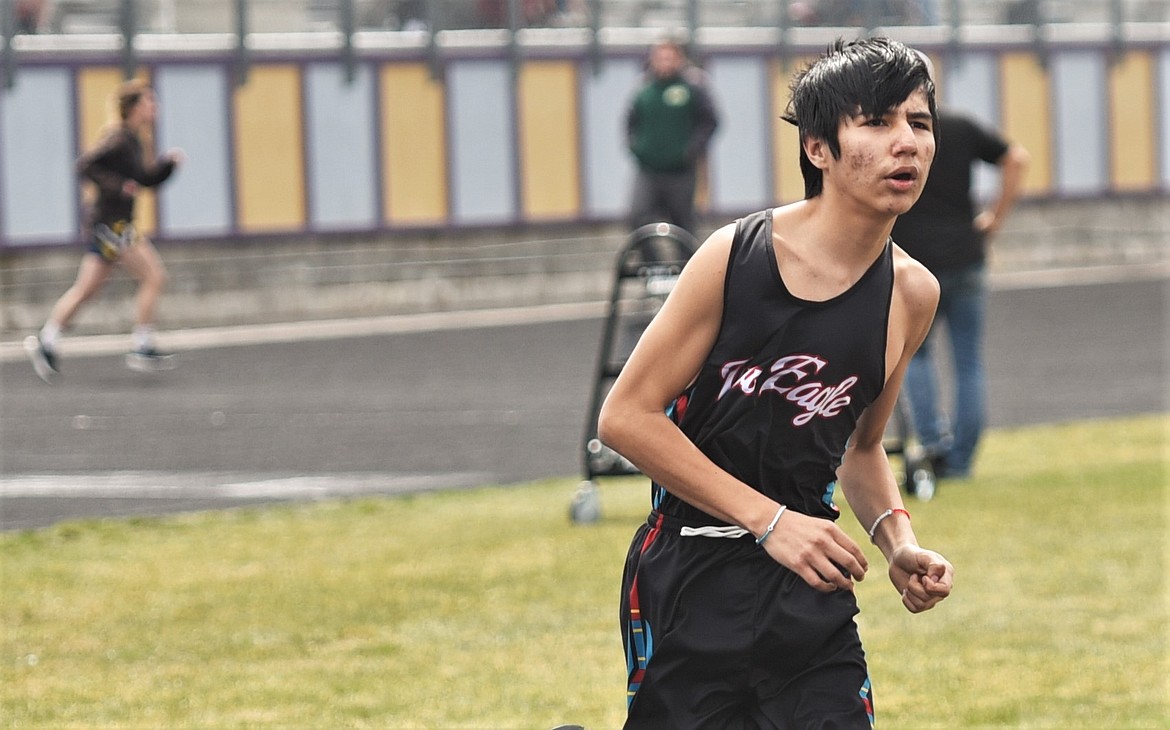 Sean Trehan of Two Eagle River finished sixth in the 3,200 meters at the Dave Tripp Memorial meet in Polson. (Scot Heisel/Lake County Leader)