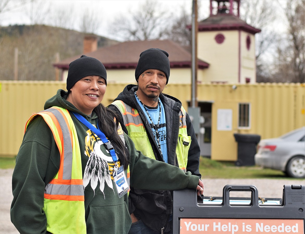 Supervisor Lacey Burke-Parker and her husband, Mitchell Parker, staff Ravalli's Aquatic Invasive Species check station. Starting out in 2018 with co-supervisor Rob Howard (not pictured), the trio is beginning its fifth season of AIS inspections. During 2021 crews conducted 123,000 inspections and intercepted 61 mussel-fouled boats, which was a record number for the state. (Emily Lonnevik / Lake County Leader)