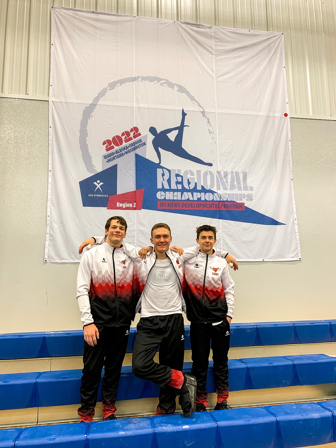 Courtesy photo
Avant Coeur Gymnastics Level 10 boys at the regional championships in Pocatello. From left are Daniel Fryling, Jesse St. Onge and Caden Servertson.