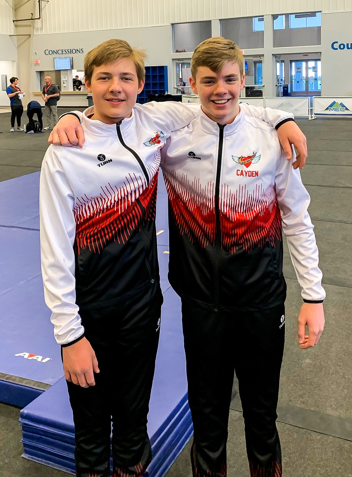 Courtesy photo
Avant Coeur Gymnastics Level 7 boys at the regional championships in Pocatello. Pictured are Collin Scott, left, and Cayden Ptashkin.