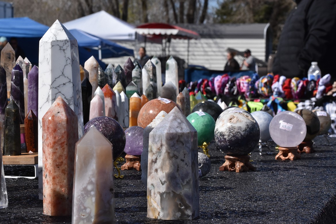 The swap meet and vendor market held at the Ephrata American Legion Post 28’s parking lot saw over 100 vendor booths selling a wide array of items such as this booth that was selling shaped crystals.