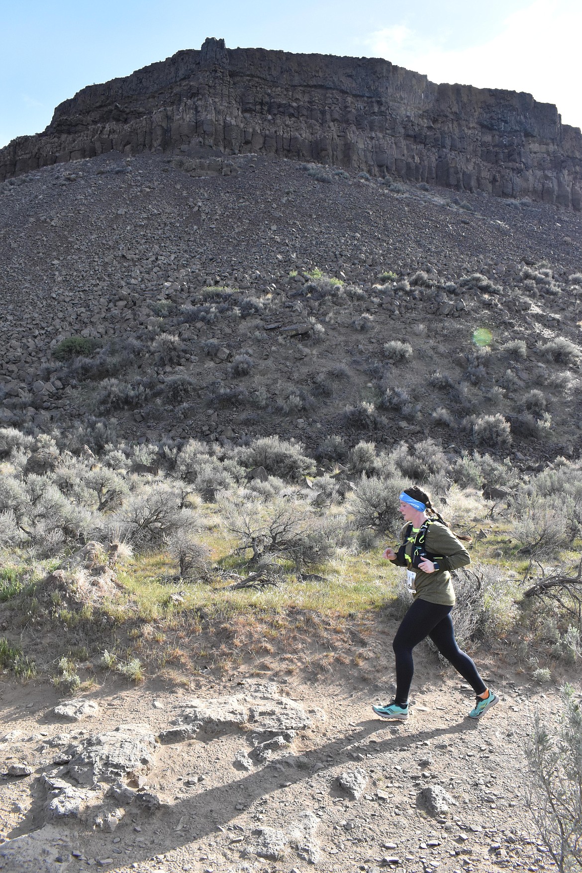 Rebecca Pettingill/Columbia Basin Herald
Runners of the Ancient Lakes Trail Run had to watch for rocks and roots along the trail so as not to trip. The basalt cliffs of the Columbia River Gorge created a postcard background for the racers.